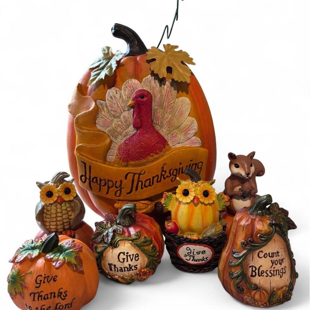 Thanksgiving & Autumn Harvest Resin Figurine Set (7 Pieces)